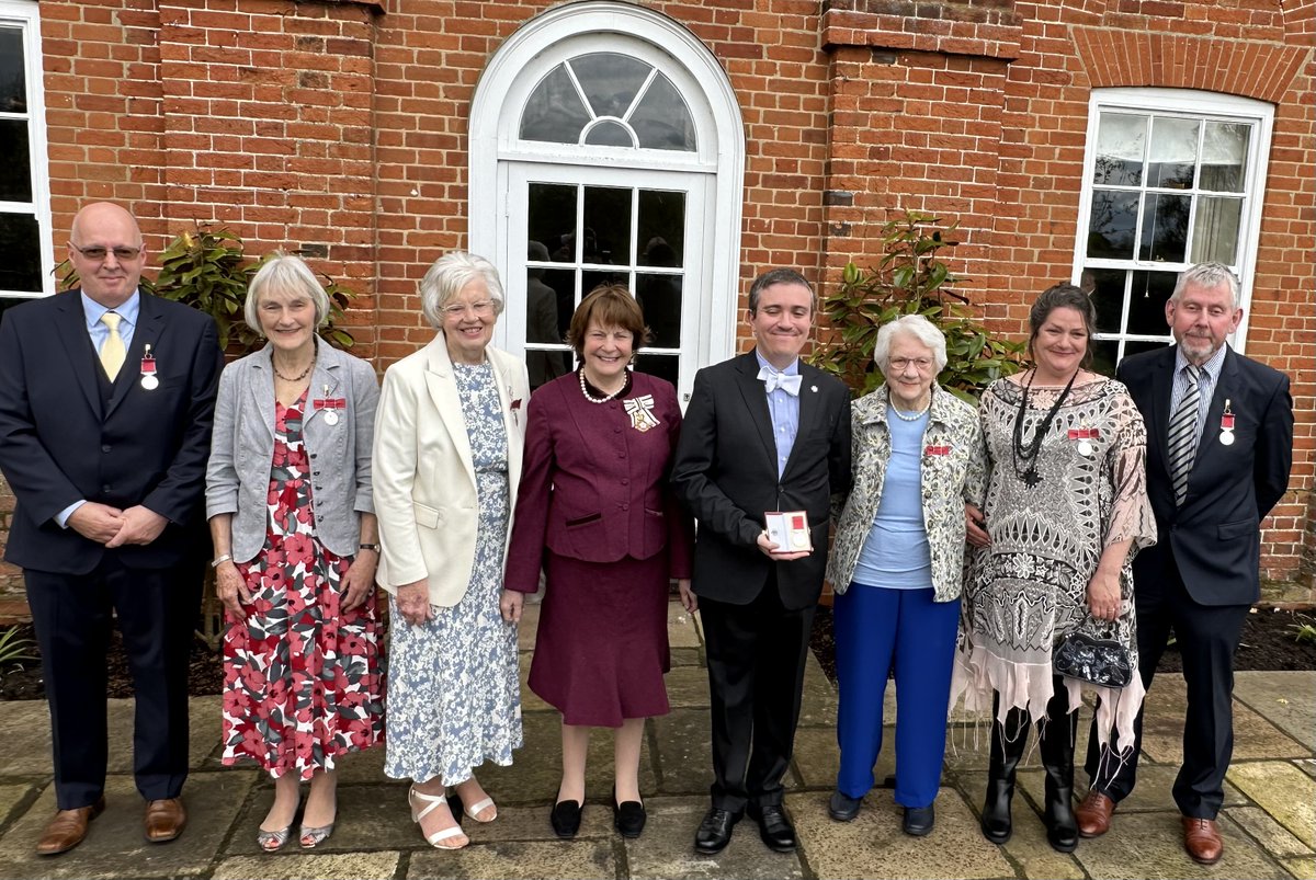 The seven British Empire Medal recipients were: Mr Stephen Vale, Mrs Mary Dicks, Mrs Enid Bacon, Mr (Revd) Simone Ramacci, Mrs June Miller, Mrs Bryony Peall, Mr William Bulstrode. The medals were presented by The Lord-Lieutenant (centre). #BritishEmpireMedal #BEM #Suffolk