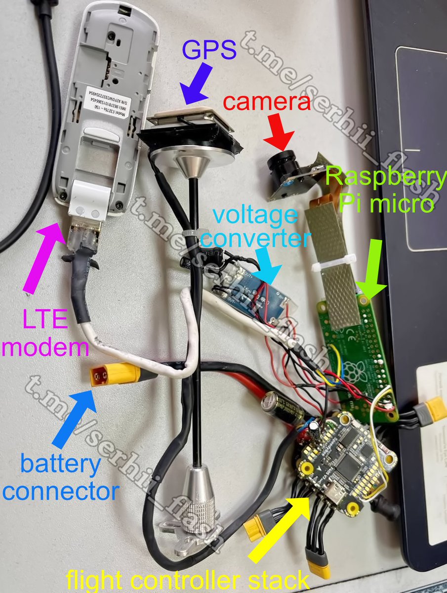 1. This is a very interesting photo of an unusual camera and flight controller captured from a russian #drone. One interesting point is that the drone is controlled over LTE using a USB modem. t.me/serhii_flash/2…