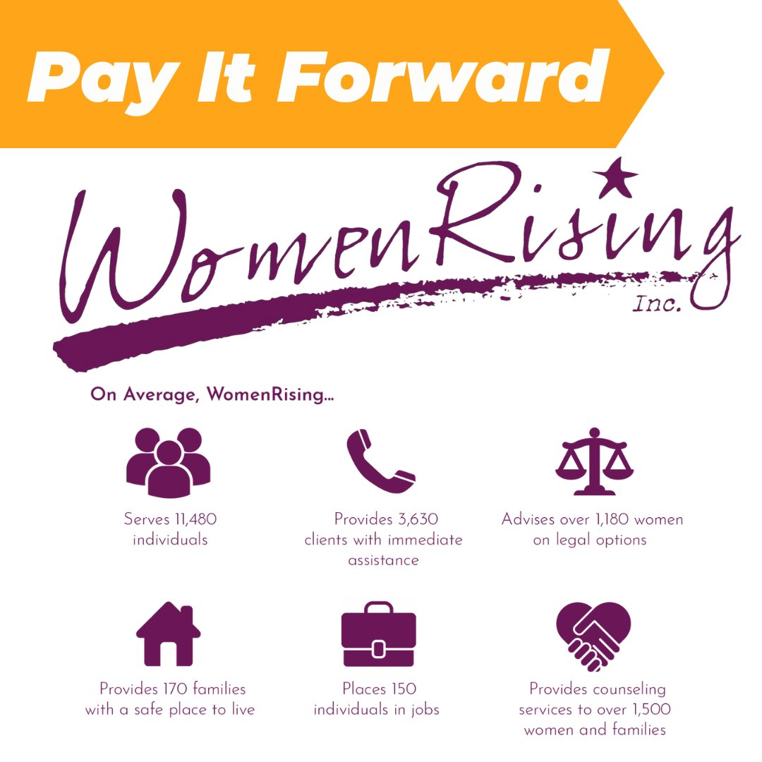 Pay It Forward!
@WomenRisingInc assists women and their families to achieve self-sufficiency and live safe, productive and fulfilling lives, through social services, economic development and advocacy services. 
womenrising.kindful.com/?campaign=1100…

#payitforward #womenrising #supportwomen