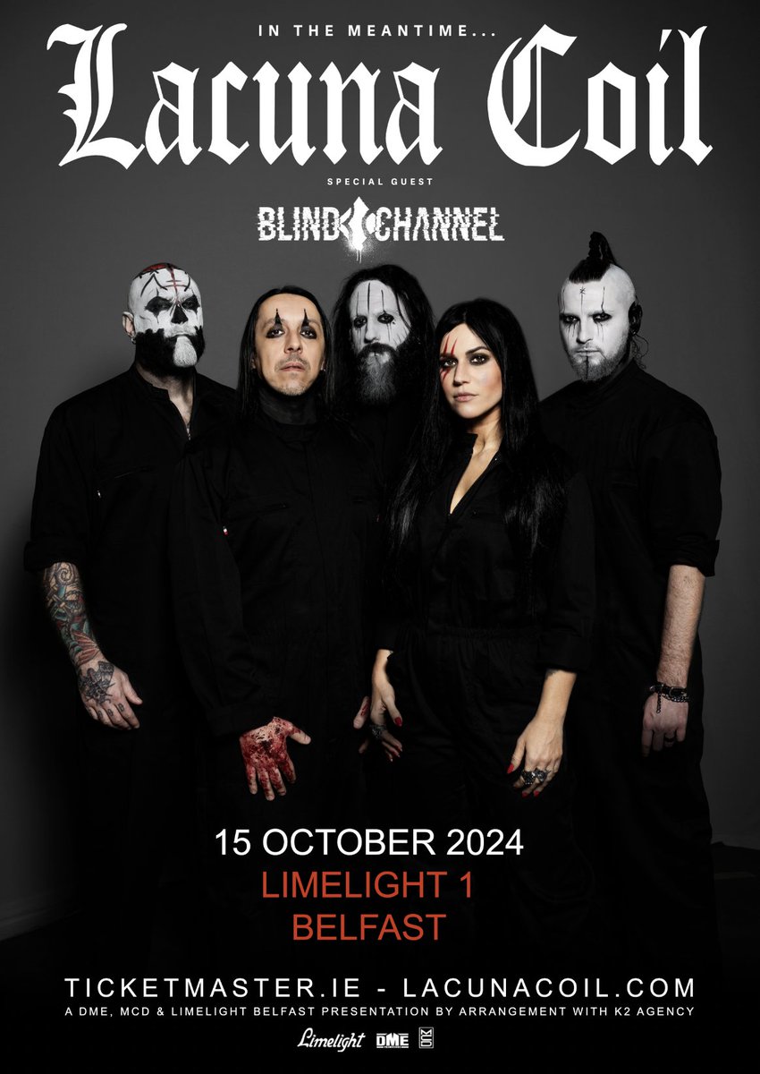 🖤 Milan Gothic Metal band <a href="/lacuna_coil/">Lacuna Coil</a> have announced a headline show at The Limelight on October 15th with special guest <a href="/BlindChannelFIN/">Blind Channel</a>!

𝗪𝗜𝗡 𝗧𝗜𝗖𝗞𝗘𝗧𝗦: For a chance to win a pair of tickets: LIKE/ REPOST &amp; TAG YOUR +1

Tickets on sale Monday 10am from Ticketmaster.