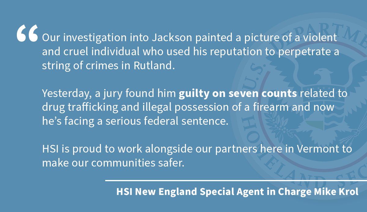 #ICYMI: Lawrence Jackson, also known as “Boo-Bee”, 53, of Rutland, Vermont was convicted in U.S. District Court in Burlington of seven drug and gun charges after a seven-day jury trial.