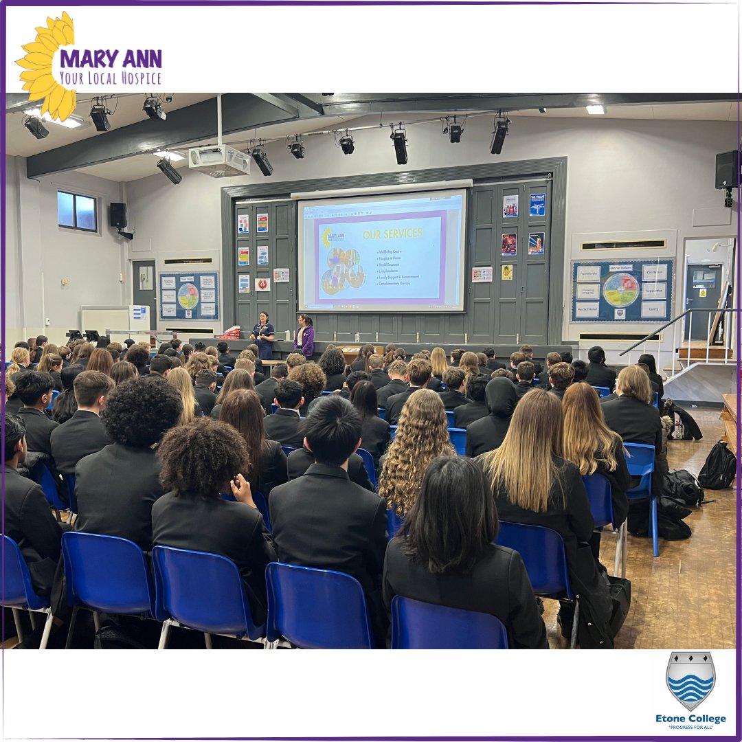 Mary Ann Evans Hospice (@maehospice) on Twitter photo This morning, Kayleigh, our Community Services Team Lead, and Zoe, our Fundraising and Community Engagement Officer hosted an assembly at <a href="/EtoneCollege/">Etone College</a>
We would like to say a big thank you to the teachers and pupils at Etone College, for choosing us to be your house charity! This morning, Kayleigh, our Community Services Team Lead, and Zoe, our Fundraising and Community Engagement Officer hosted an assembly at <a href="/EtoneCollege/">Etone College</a>
We would like to say a big thank you to the teachers and pupils at Etone College, for choosing us to be your house charity!