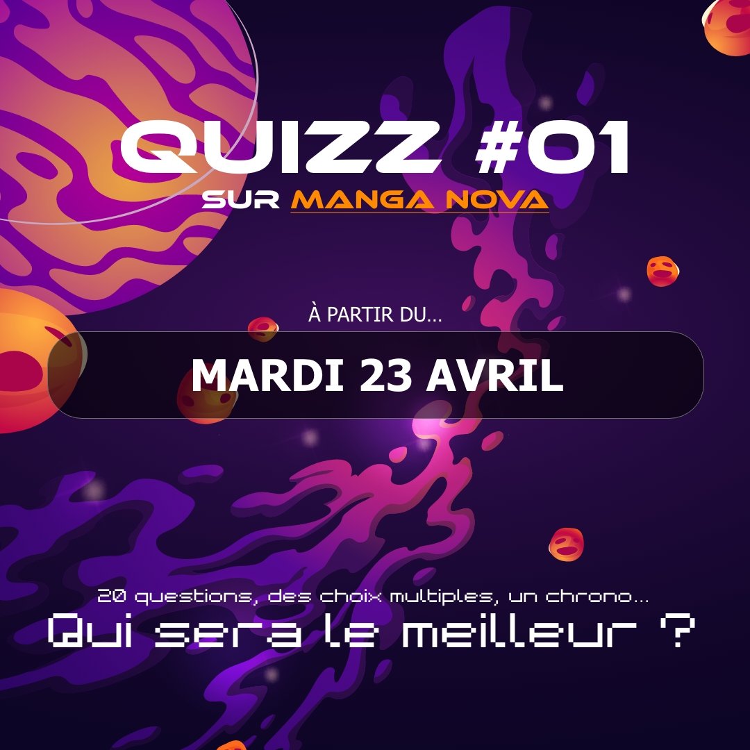 [ INFOS ] Durant l'Antre Ki-oon, nous avions un quizz pour tester vos connaissances sur nos séries. Vous n'étiez pas présents ? Pas de panique ! Tentez de finir top 1 du classement et décrochez des récompenses exclusives.🚀 Le quizz arrive le 23 avril à 11h00 sur Nova !