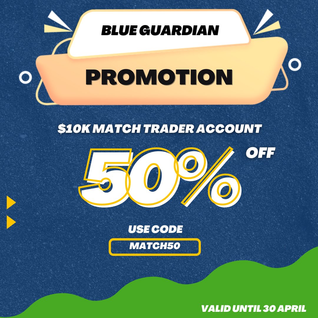 propsdiscount's tweet image. 🚨  Promo By @BlueGuardiancom

⏰ Limited Time 50% Off On  $10K Match Trader Challenges!

Coupon Code: MATCH50

Get It Here &amp;gt;&amp;gt;&amp;gt; fxpfreview.com/blue-guardian

#AprilPromo #BlueGuardian #PropFirm