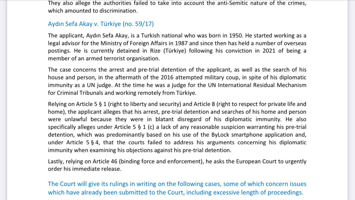 ECtHR judgement in Akay v Turkey (involving inter alia the question of breaches of the Convention related to Turkish authorities’ conduct in violation of Akay’s diplomatic immunity as an IRMCT judge) to be published on 23 April: