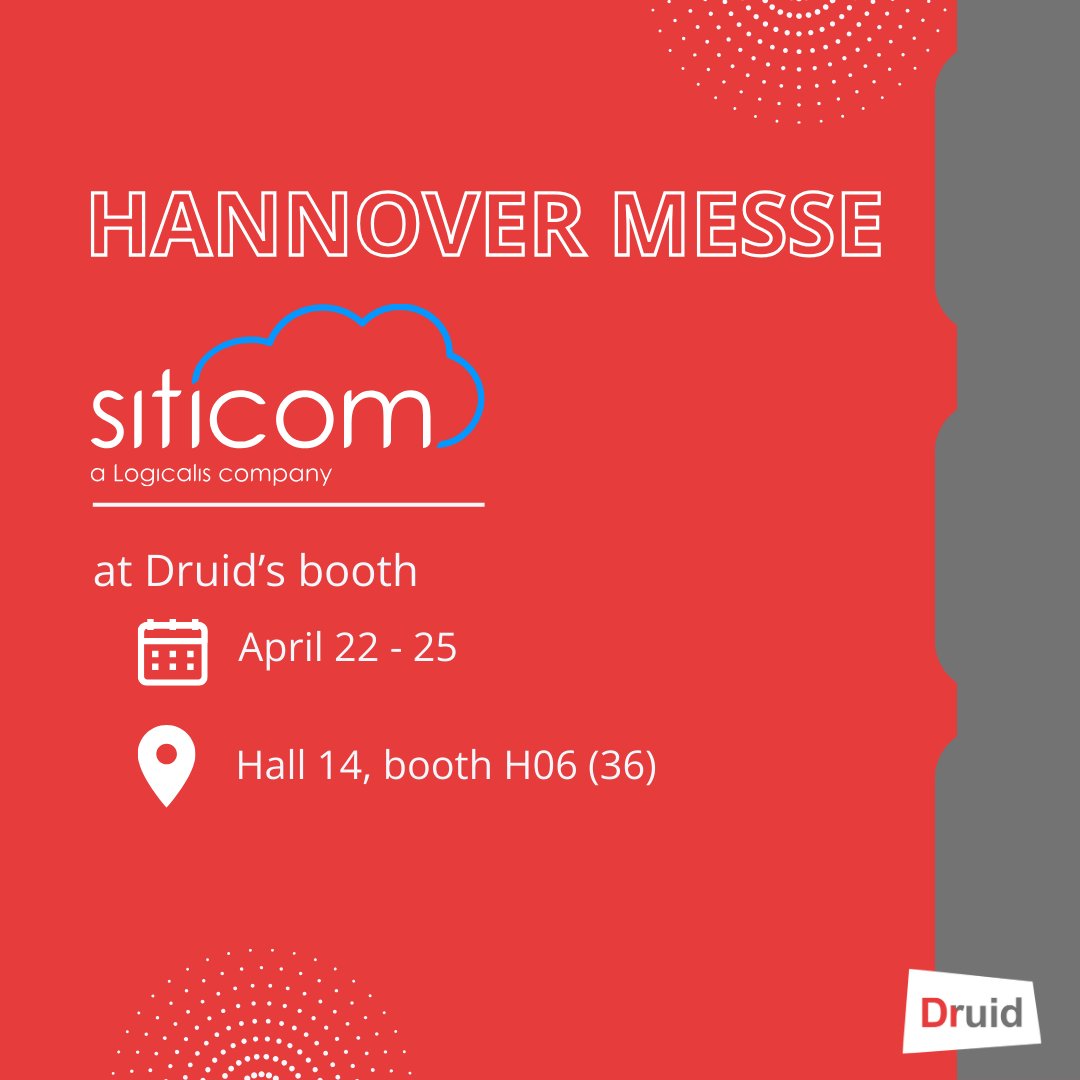 Druid Software (@druid_software) on Twitter photo We're delighted to have <a href="/siticom/">siti qomariyah</a> on our booth for HANNOVER MESSE.
The partnership between Druid and siticom at Hannover Messe 2024 aims to develop private 5G networks specifically tailored to the needs of solar farms, autonomous vehicles and the manufacturing industries. We're delighted to have <a href="/siticom/">siti qomariyah</a> on our booth for HANNOVER MESSE.
The partnership between Druid and siticom at Hannover Messe 2024 aims to develop private 5G networks specifically tailored to the needs of solar farms, autonomous vehicles and the manufacturing industries.