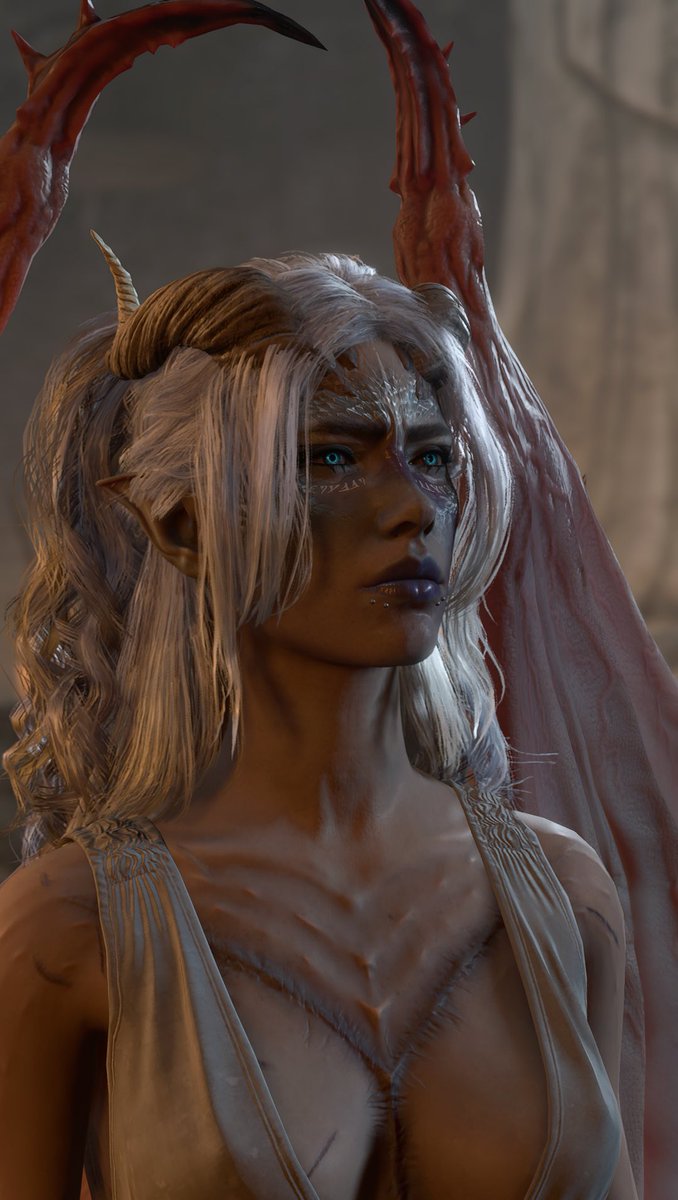 faedoesntrun's tweet photo. Y’all I created such a pretty character. Meet Rime, she’s a (dark urge) cambion from Stygia and I like to think she is affectionately nicknamed Frostbite because she refuses to use any spell other than Vicious Mockery #bg3 #bg3Tav #bg3durge https://t.co/5MPBkG8HqK