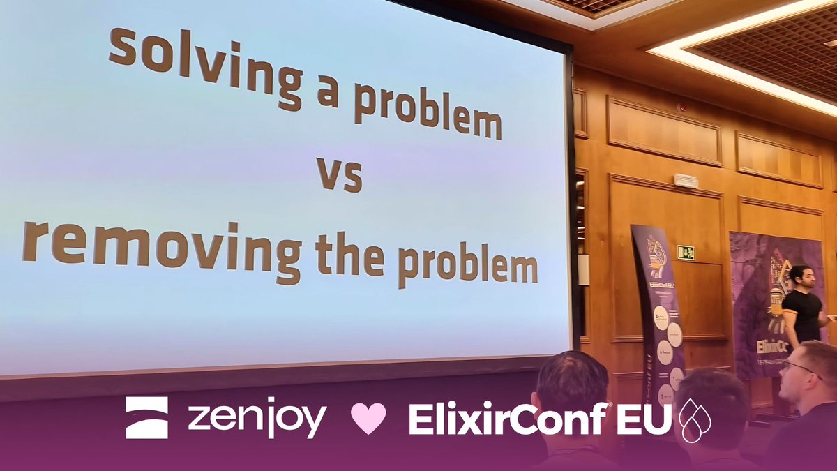 'Sometimes the best solution is to eliminate the problem itself!' Excited to attend the @ElixirConfEU
in Lisbon, an inspiring talk highlighted 'Solving a problem vs removing it', sharing various software engineering insights. Do you think out-of-the-box too? #ElixirConfEU #Elixir
