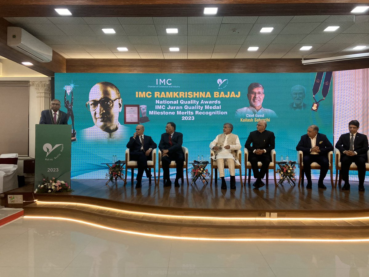 Attended @IMC_India Ramakrishna Bajaj National Quality Awards Ceremony honouring Mr Chandrasekaran Chair @TataCompanies in presence of @k_satyarthi, Niraj Bajaj, and @SamirSomiya #SwedenIndiaSambandh @IndiainSweden