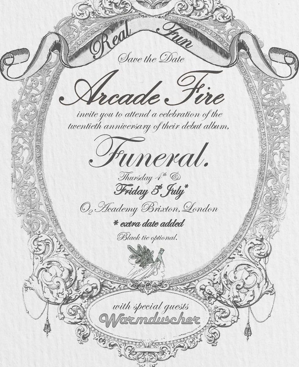 Chuffed to be going to this in July, last time I saw them I had to sit down as I was heavily pregnant with my little Flo  🧡 #arcadefire #funeral20