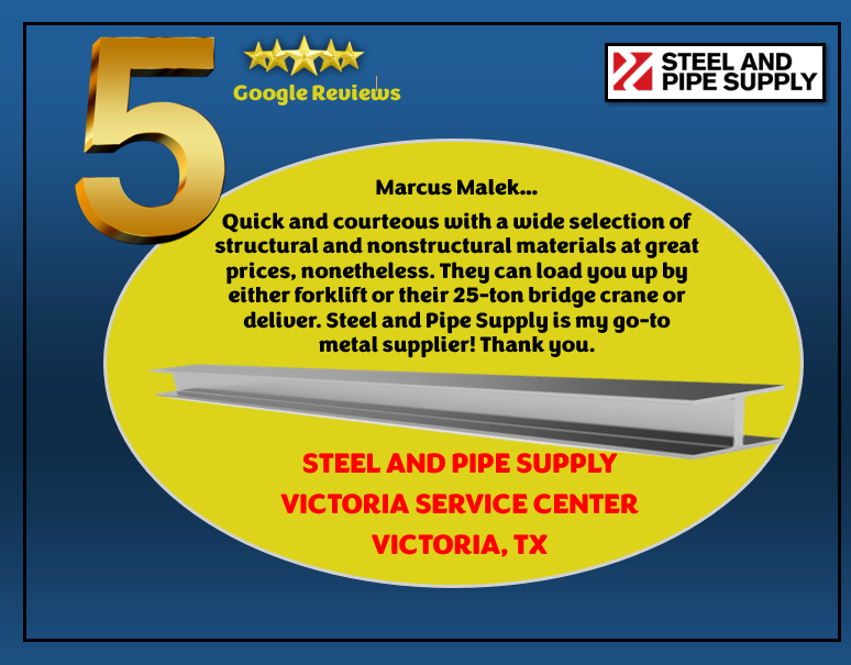 steelandpipe's tweet image. Our Five Star Friday spotlight this week goes to 𝐒𝐭𝐞𝐞𝐥 𝐚𝐧𝐝 𝐏𝐢𝐩𝐞 𝐒𝐮𝐩𝐩𝐥𝐲 - 𝐕𝐢𝐜𝐭𝐨𝐫𝐢𝐚, 𝐓𝐗.
𝗢𝘂𝗿 𝗩𝗶𝘀𝗶𝗼𝗻: To be the most valued steel company with which to do business. Victoria Service Center is bringing it home 😀👏 #customerservice
