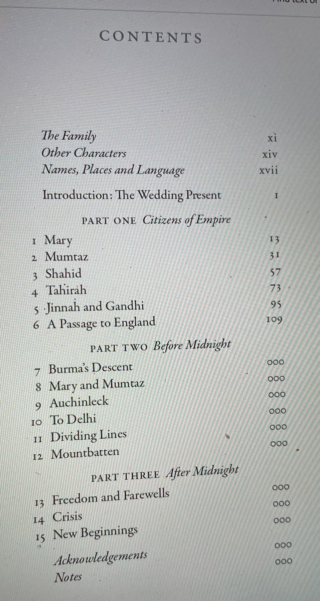 ‘It’s gone to press’ <a href="/4thEstateBooks/">4th Estate Books</a> tell me (a glimpse of the contents page below). Can be ordered now for delivery  June 6th - the story of four lives amid the 20th century re-shaping of South Asia 🔽

uk.bookshop.org/p/books/broken…