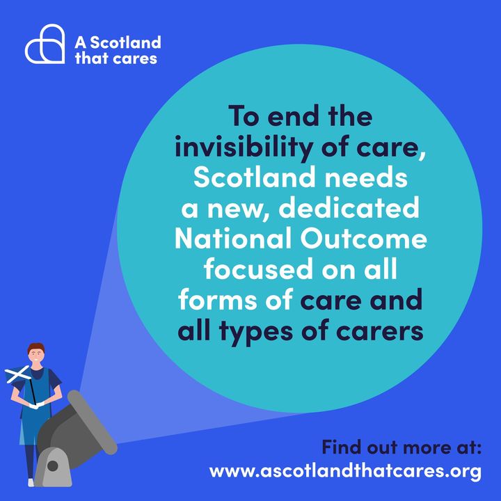Unpaid carers, paid carers and parents often say they feel invisible to politicians & wider society. It's time to make Scotland's carers visible and valued. It's time for a new National Outcome on care. Add your voice to the #ScotlandCares campaign 🔽 bit.ly/3kSOzhi