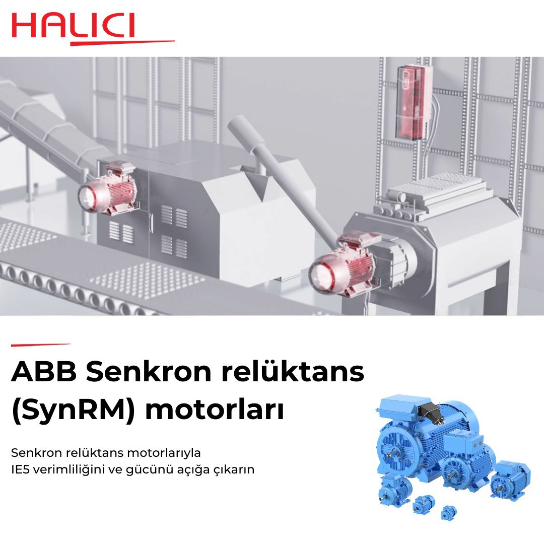 ABB'nin IE5 senkron relüktans motor serisi, ultra premium enerji verimliliği ile işletme maliyetlerini ve çevresel etkileri azaltır. Satış ve teknik ekibimiz ile iletişime geçebilirsiniz.👇🏻 info@halici.com 444 34 94 #HALICI #halıcıgroup #ABB #innovation #drives #motors