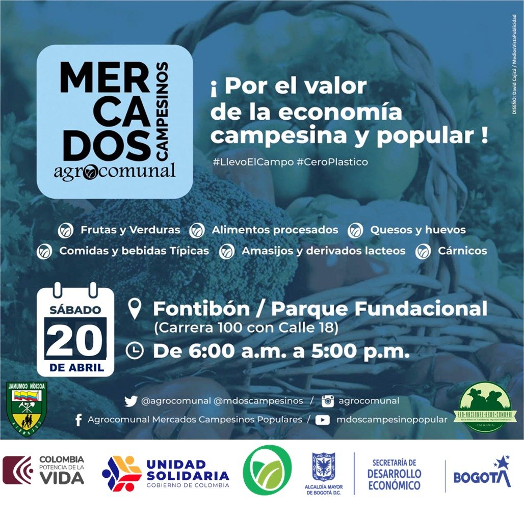 mdoscampesinos's tweet photo. El #CampoEnLaCiudad con nuestros productores
Sábado 20: Fontibón-Parque Fundacional
Kennedy-Floralia
Domingo 21: Fontibón-Centenario
#ElDeVerdad #QuienLoSiembraLoVende #LlevoElCampo #Agrocomunal #CiudadaníaAlimentaria #Colombiacontraelhambre https://t.co/afi8N6SLyQ