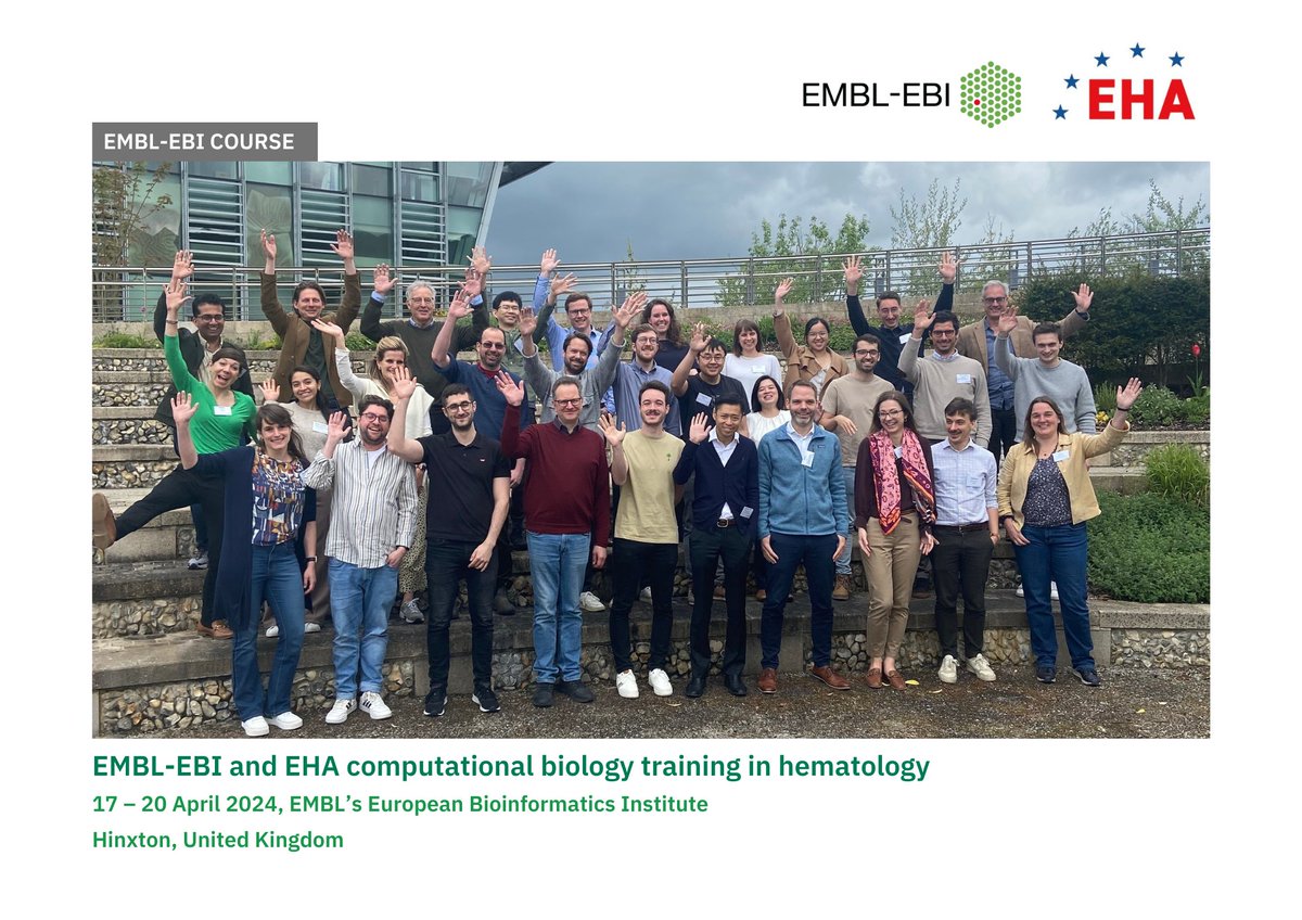 A big thank you to everyone involved in this week's joint @EBItraining and @EHA_Hematology computational biology training in hematology (CBTH) course. 2025 applications are now open if you want to be in the next cohort of early-career researchers: ehaweb.org/research/resea…