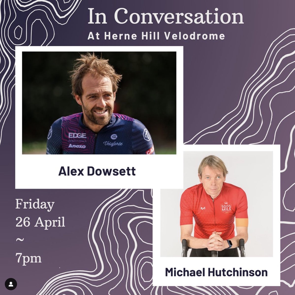 Next week at @HerneHillVel -- @alexdowsett and I will be talking about.... Hour records, Giro stages, the Tour, racking up National Champs wins, famous people we've knocked off their bikes, and more or less anything else you want to ask about. It'll be a fun evening, I promise.