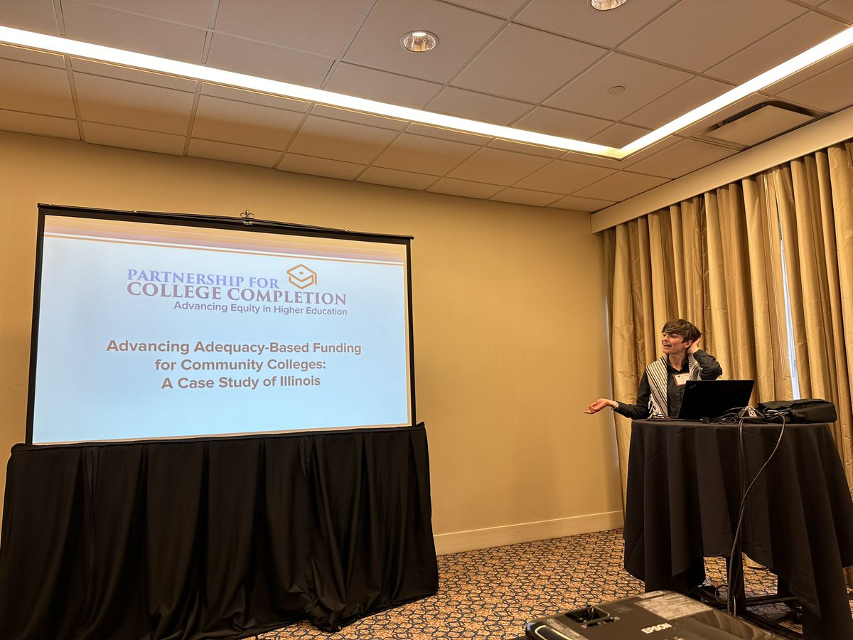 Excited to present with Caitlin Power @partnershipfcc and @Higher_Ed_Frank at #CSCC2024 on adequacy-based funding for Illinois community colleges.