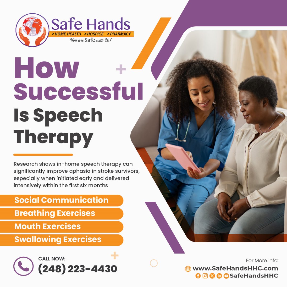 Early action equals clearer communication. 🕒✨ Safe Hands Speech Therapy offers the key to improvement post-stroke, with care that comes to you.

Feel free to contact us now: +1 (248) 223-4430
or
Visit us: safehandshhc.com

#SafeHandsHHC #Michigan #earlyintervention