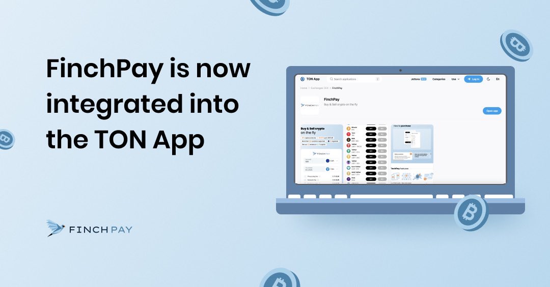 NEW FINCHPAY INTEGRATION The #TON App acts as a versatile platform supporting both #dApps and traditional apps, utilizing the @ton_blockchain. Buy #crypto via FinchPay in the TON App! 🕊️