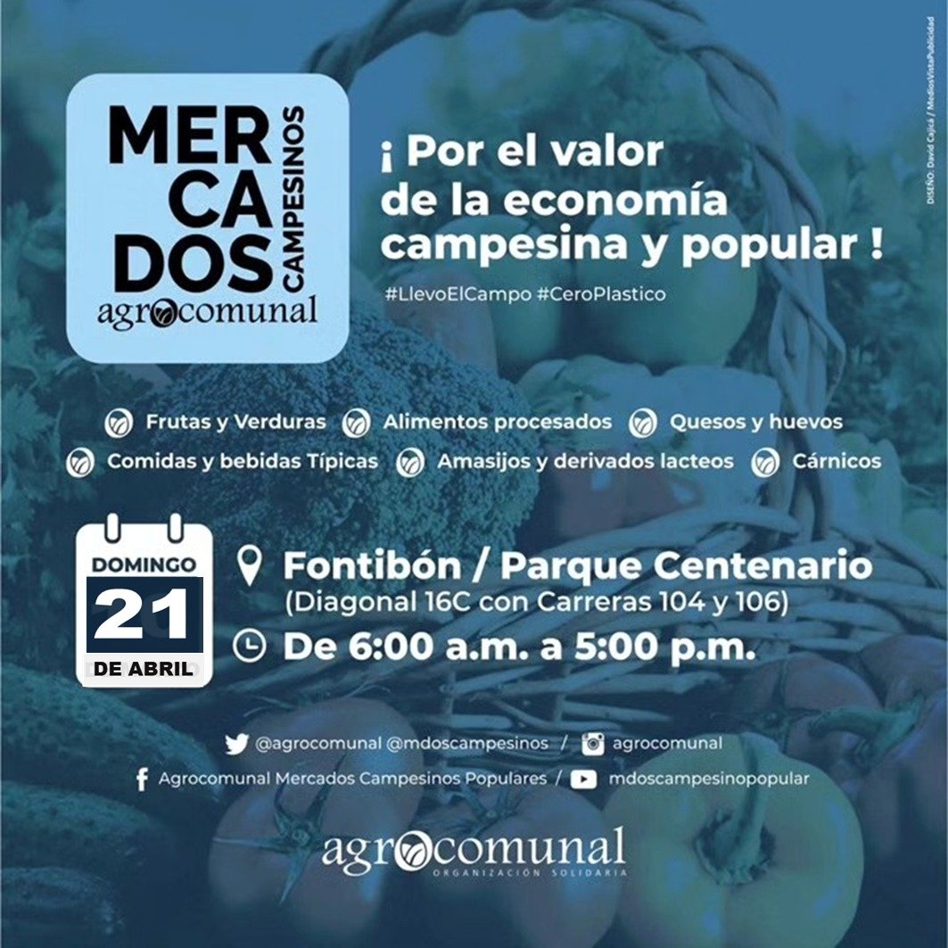 mdoscampesinos's tweet photo. El #CampoEnLaCiudad con nuestros productores
Sábado 20: Fontibón-Parque Fundacional
Kennedy-Floralia
Domingo 21: Fontibón-Centenario
#ElDeVerdad #QuienLoSiembraLoVende #LlevoElCampo #Agrocomunal #CiudadaníaAlimentaria #Colombiacontraelhambre https://t.co/afi8N6SLyQ