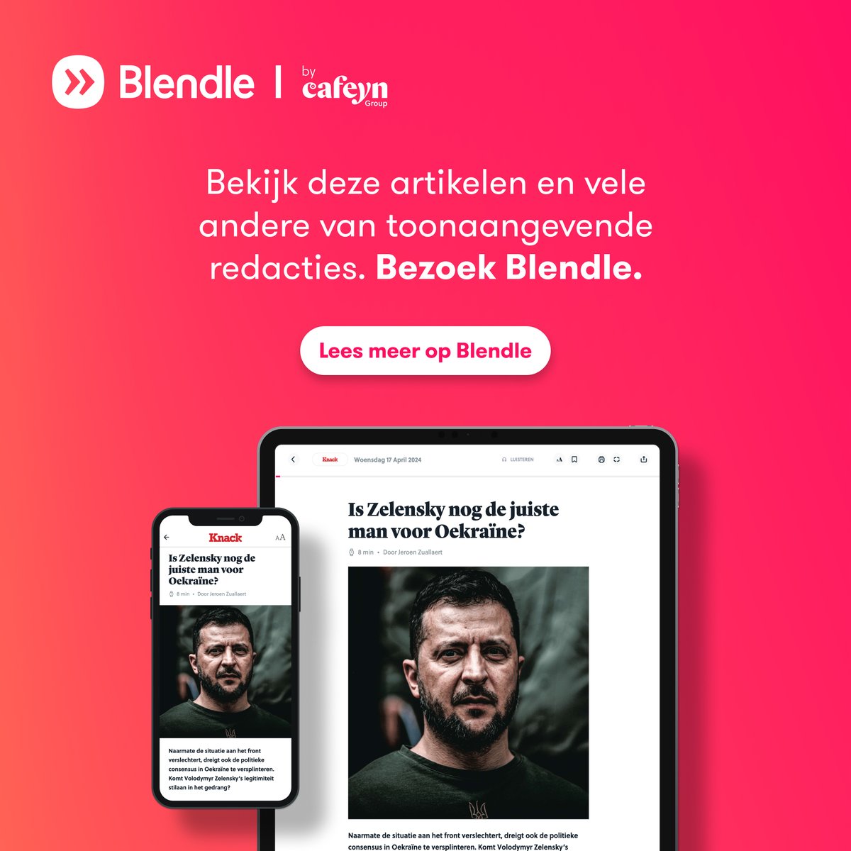 🗞 Op 20 mei loopt het mandaat van Zelensky af. Naarmate de situatie aan het front verslechtert, dreigt ook de politieke consensus in Oekraïne te versplinteren. Journalist <a href="/jeroenzuallaert/">Jeroen Zuallaert</a> onderzocht of Volodymyr Zelensky’s legitimiteit stilaan in het gedrang komt, voor <a href="/knack/">Knack</a>