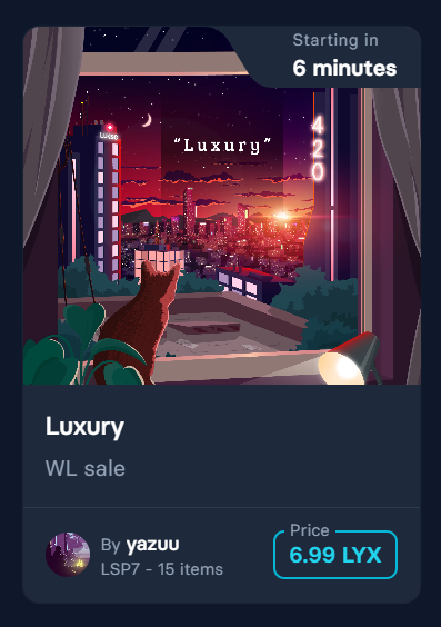 Gm!, Wl sale of 'luxury' willl be in 5 minutes and public sale in 50 min! 15 editions universal.page/drops/luxury #LUKSO #Lyx