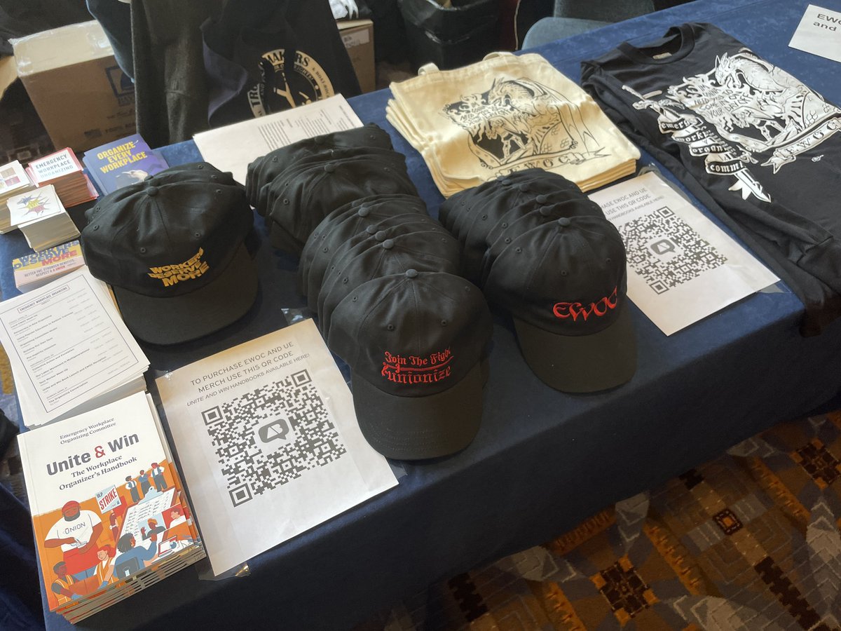 organizeworkers's tweet image. Fighting the boss never looked so good ⚔️

Come check out our new merch debut at Labor Notes 2024! Exclusive wares include: new hats, new tote, new stickers, and a never before seen long sleeve. Interested?