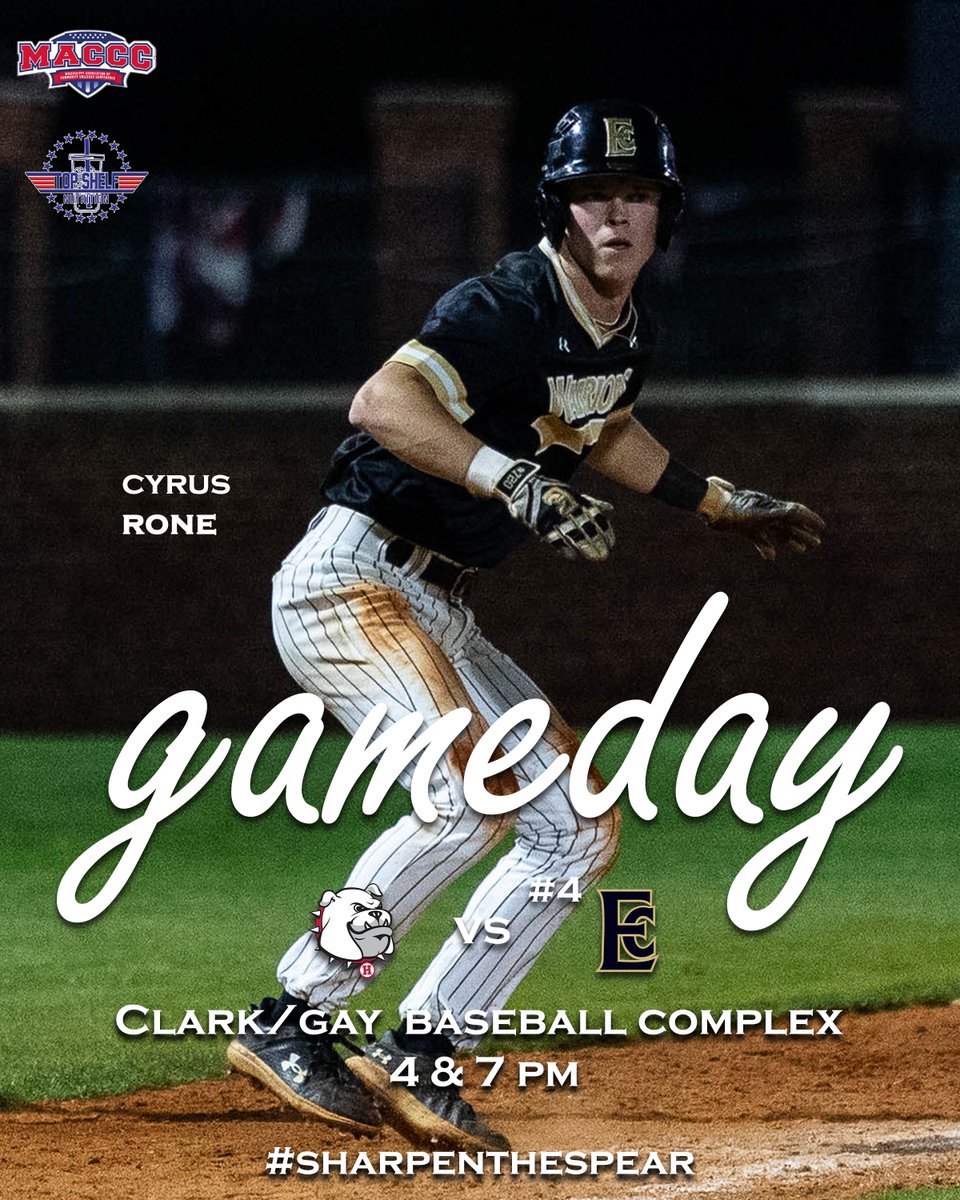 Game day ⚾️ 🆚: Holmes Community College 📍: Decatur, MS ⌚️: 4 & 7 PM 📺: eccclive.com/gold-channel/ #WarriorStrong