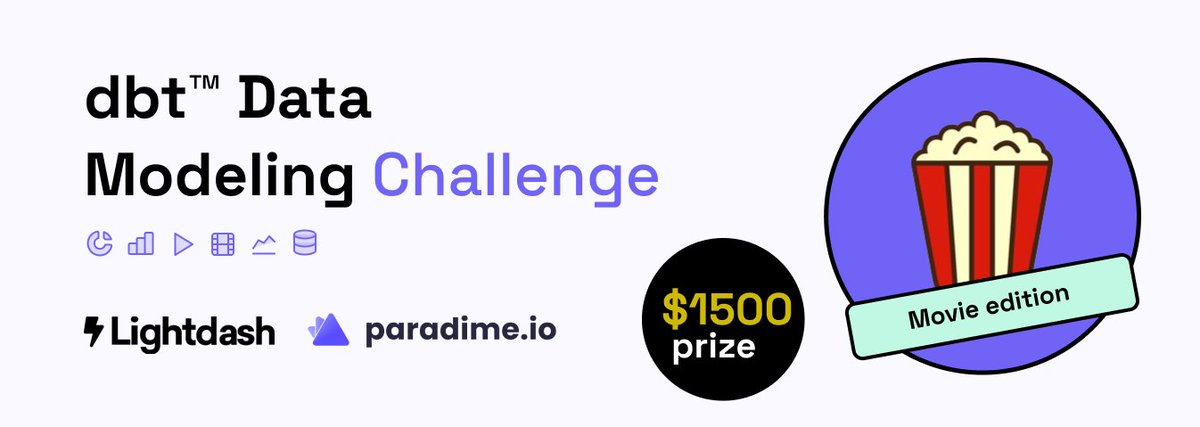 Calling all SQL-Savvy Data Directors for the Lightdash x @paradimelabs x @getdbt Movie Data Modeling Challenge! $1,500 goes to the most intriguing data visualisation of Movie/TV data. Sign up here: paradime.io/dbt-data-model… and Enter the Metrics...