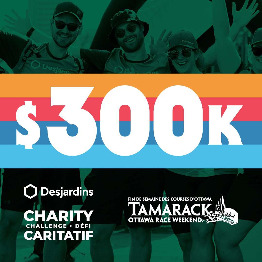 Thanks to your generosity, you have raised over $300,000 for the @Desjardinsgroup Charity Challenge so far! With each dollar raised you are helping to support participating charities and give back to your community. Find a cause to run for or donate to: raceroster.com/events/2024/76…
