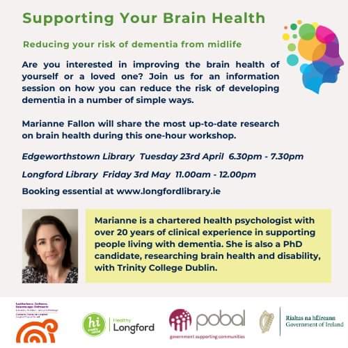 I want to give this a little plug as Marianne is a mine of information regarding all things dementia & brain health. I highly recommend anyone with an interest in this area in respect of themselves or a family member, to attend. I might even make you a cup of tea! ☕