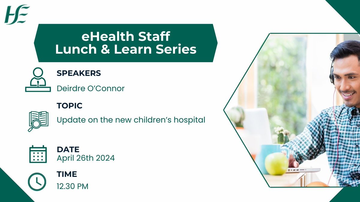 📢eHealth Staff! The next Lunch & Learn session will take place Friday the 26th April. The Topic is update on The New Children's Hospital. Don't miss out! The sessions are hugely beneficial for us to learn about the work across eHealth! #eHealth4all