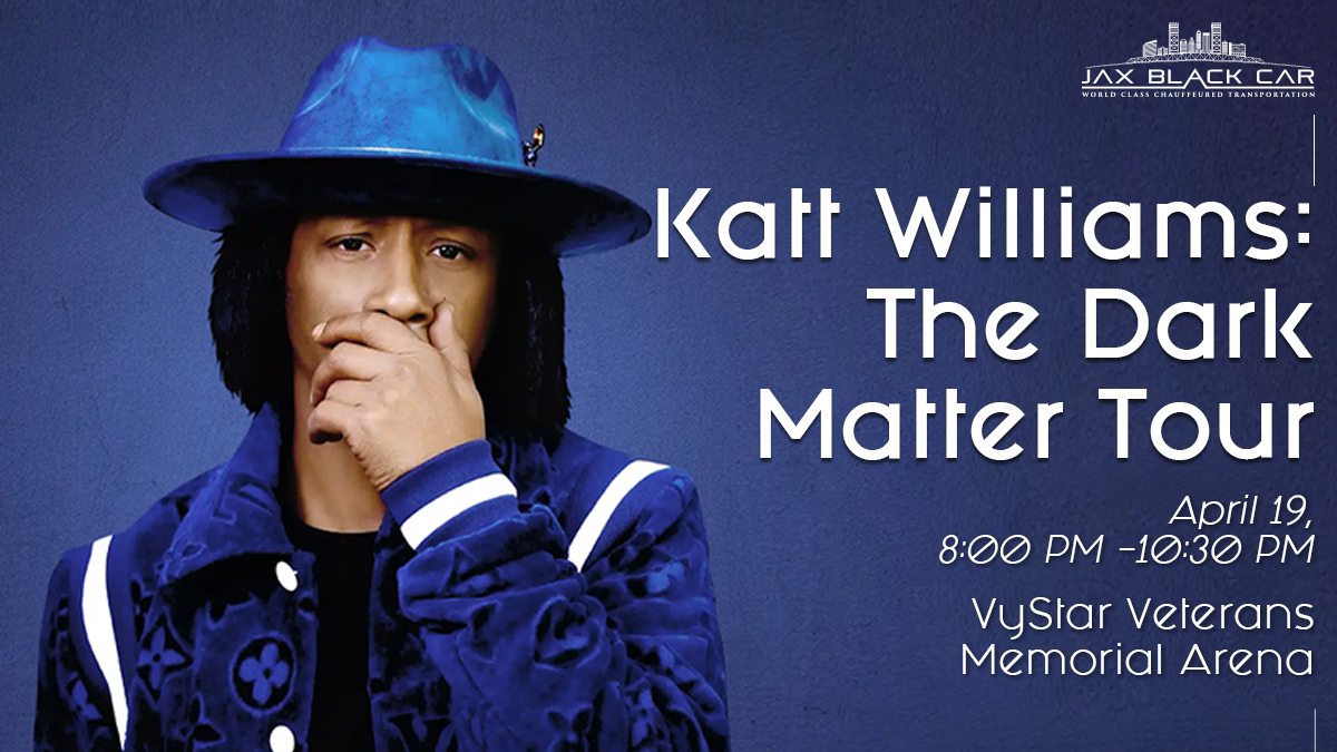 🤣 Prepare for a night of non-stop laughter with Katt Williams: The Dark Matter Tour! 
Join us on April 19th at the VyStar Veterans Memorial Arena for an unforgettable comedy experience. 
.
#jaxblackcar #staugustine #chauffeured