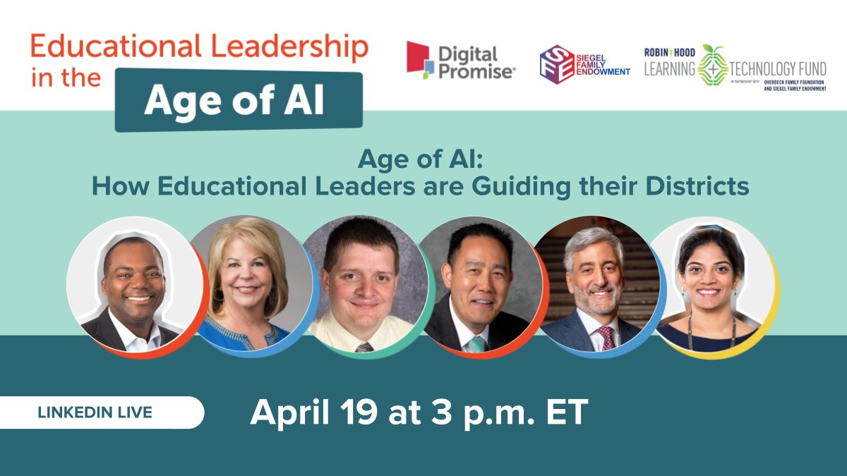Don't miss our next Age of #AI webinar! Today at 3 p.m. ET, @BrizardJC and Chaula Gupta will engage in an interactive discussion with four district leaders on the ways they are bolstering AI literacy. Register now: bit.ly/3TEPDTa #AILiteracyDay