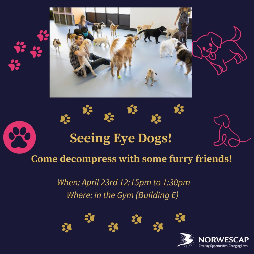 Degree Up will be hosting some furry friends on April 23 at 12:15 pm in the SCCC Gym! Come interact with Seeing-Eye Dogs and learn about their training. Contact degreeup@sussex.edu with any questions.