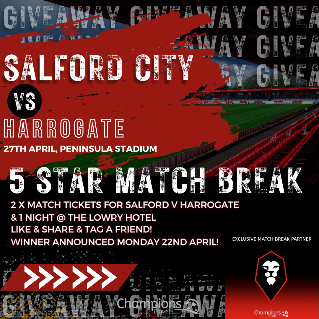 COMPETITION TIME 🚨 

Win x2 match tickets and a one night stay at the Lowry Hotel courtesy of <a href="/ChampTravel/">Champions Travel</a> 👀 

Details below 👇