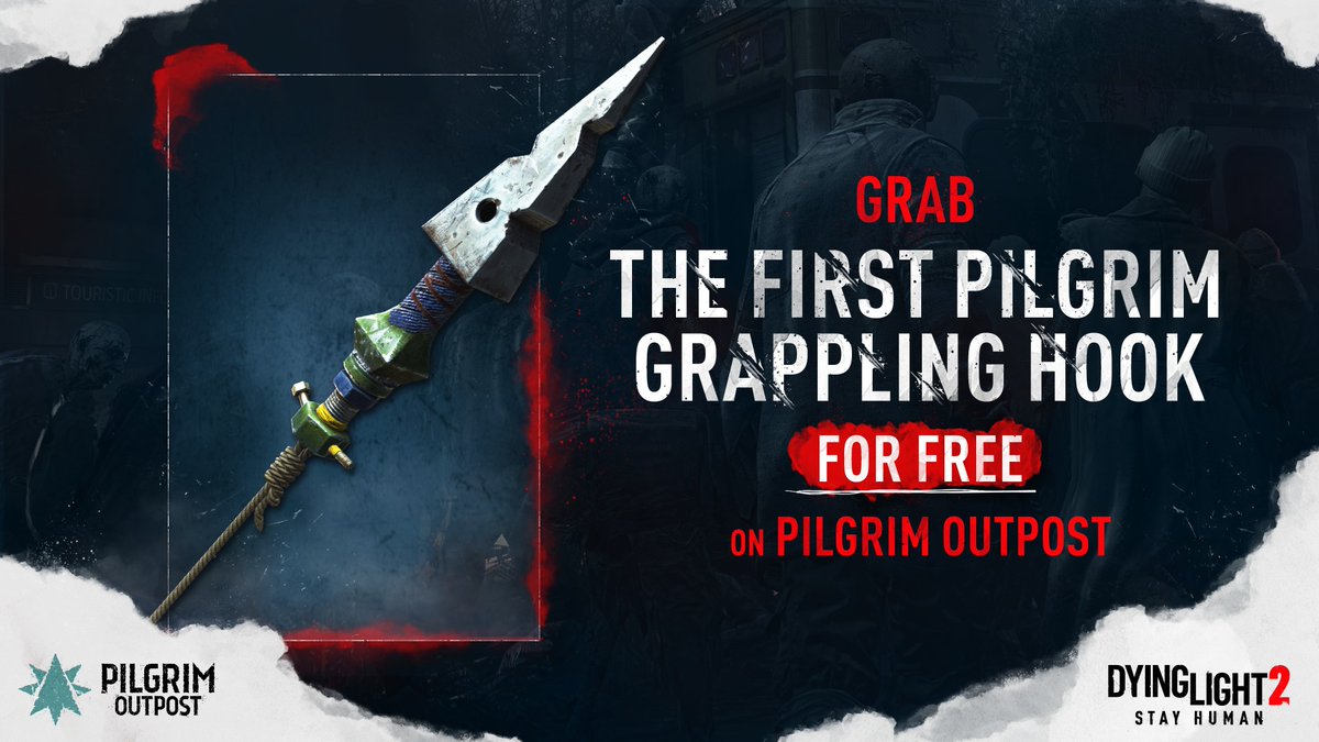 You get a grappling hook skin! You get a grappling hook skin!! EVERYBODY gets a grappling hook skin!!! 👈👈👈 Visit Pilgrim Outpost and claim yours now! For free! 😎 👉 pilgrimoutpost.techlandgg.com/updates/nightm… 👈