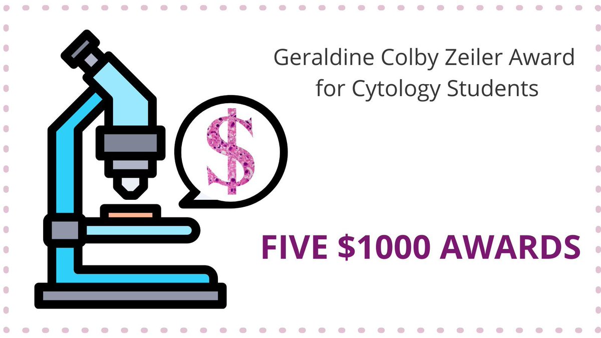 Cytology Students, Apply for the Geraldine Colby Zeiler Award! Up to five $1,000 awards will be available. Candidates for the awards must have completed the first six months of training in an accredited program. More Information - buff.ly/3ztauiJ #cytologist #cyto