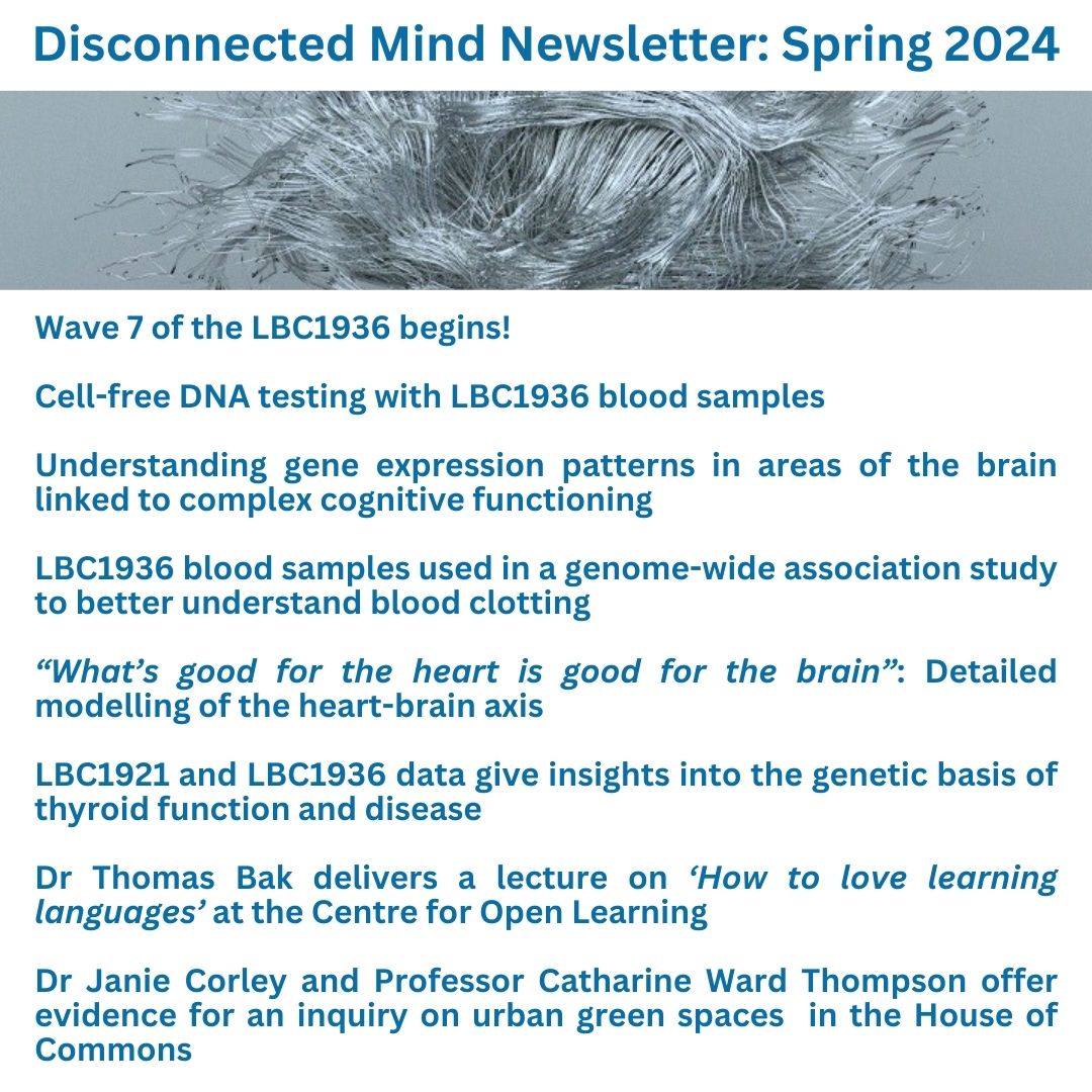 The latest issue of the Disconnected Mind Newsletter is now out on our website: edin.ac/4aW2Y0Z @EdinburghUni @SchoolofPPLS @EdinUniNeuro @agescotland @age_uk
