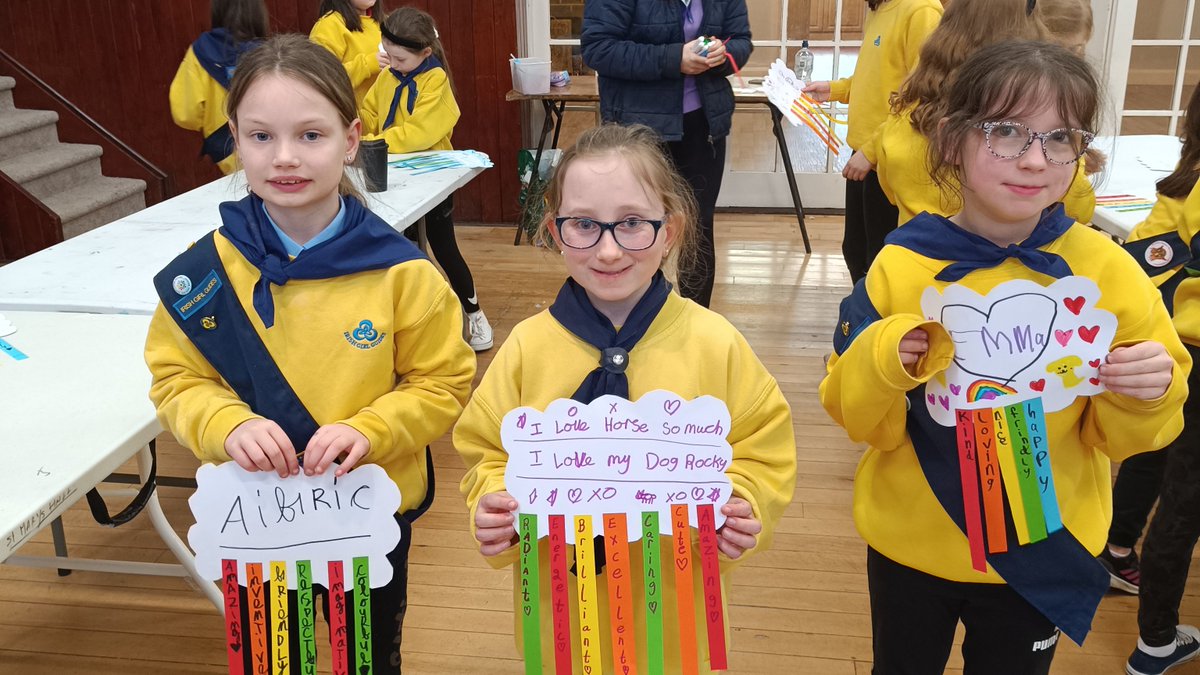 Convoy Brownies and their Leaders had a great time earning their Healthy Minds Badge! The craft helped them to think of positive attributes concerning themselves, helping each other really well with this task.🌟🧠 #GivingGirlsConfidence #GirlGuides #GirlGuidesIreland