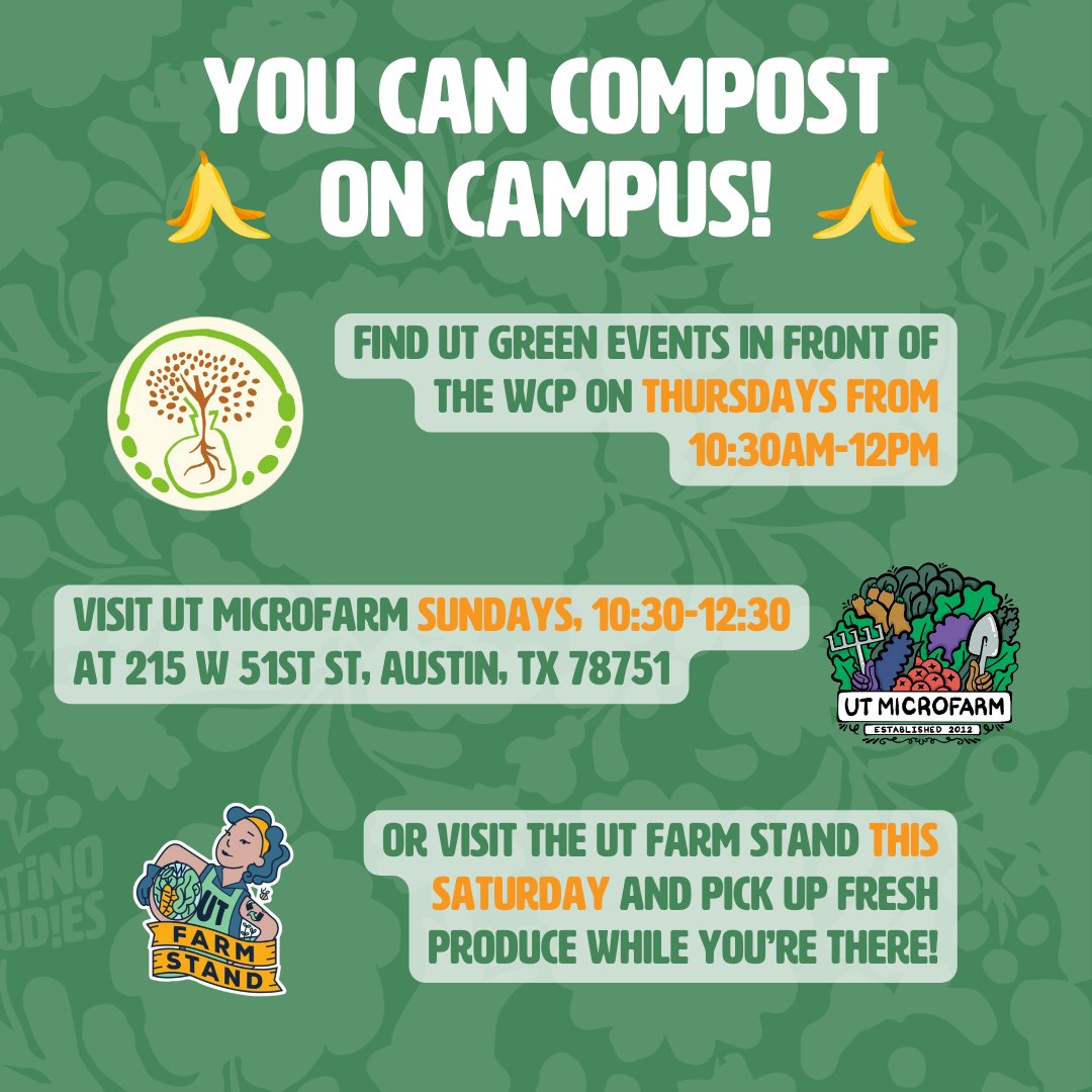 🌍 Embrace Earth Day this Saturday by turning food scraps into gold! Visit @utfarmstand to drop off your compostables & pick up some fresh produce. Every small action counts! 🌱 ⁠

#EarthDay #CompostingOpportunity #ReduceReuseRecycle #UT24 #UT25 #UT26 #UT27  #UTFarmStand
