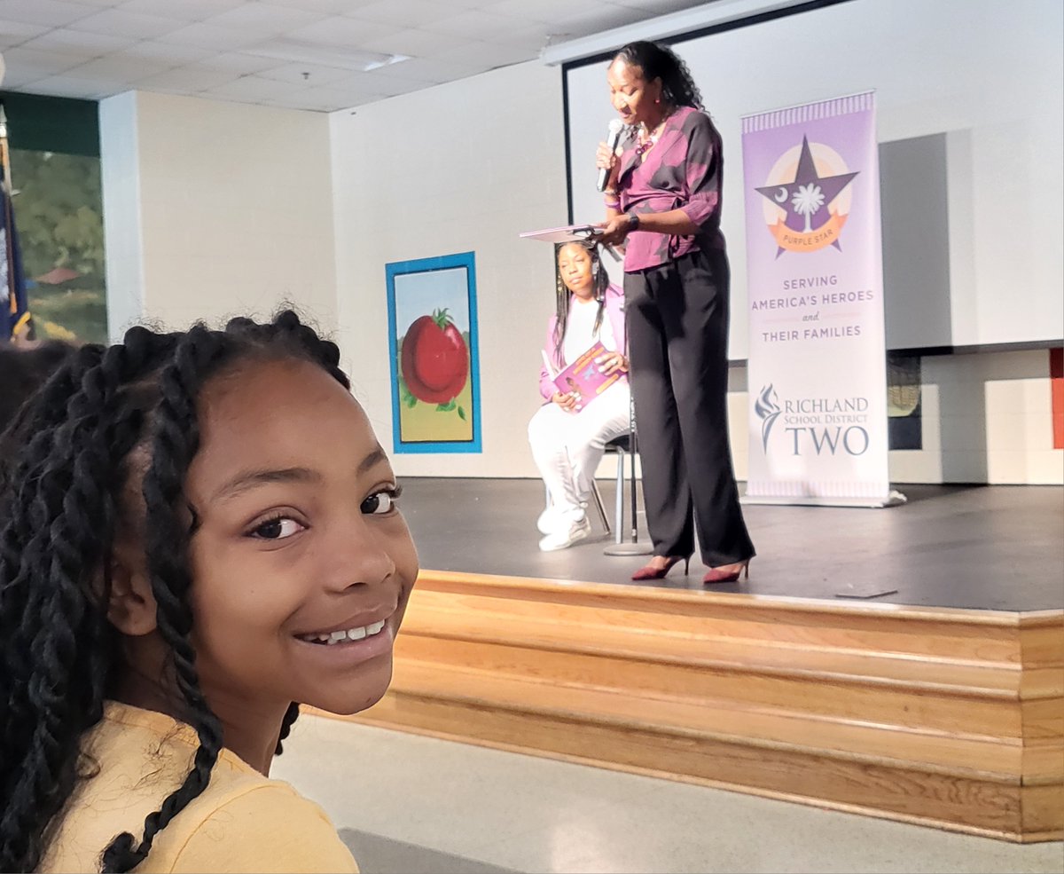 @RichlandTwo Purple Up Day is off to a fantastic start with school visits by author, Patisha Johnson, reading and sharing with students her book: Life of a Military Child. @R2MilConnected @WindsorElem #R2DEI