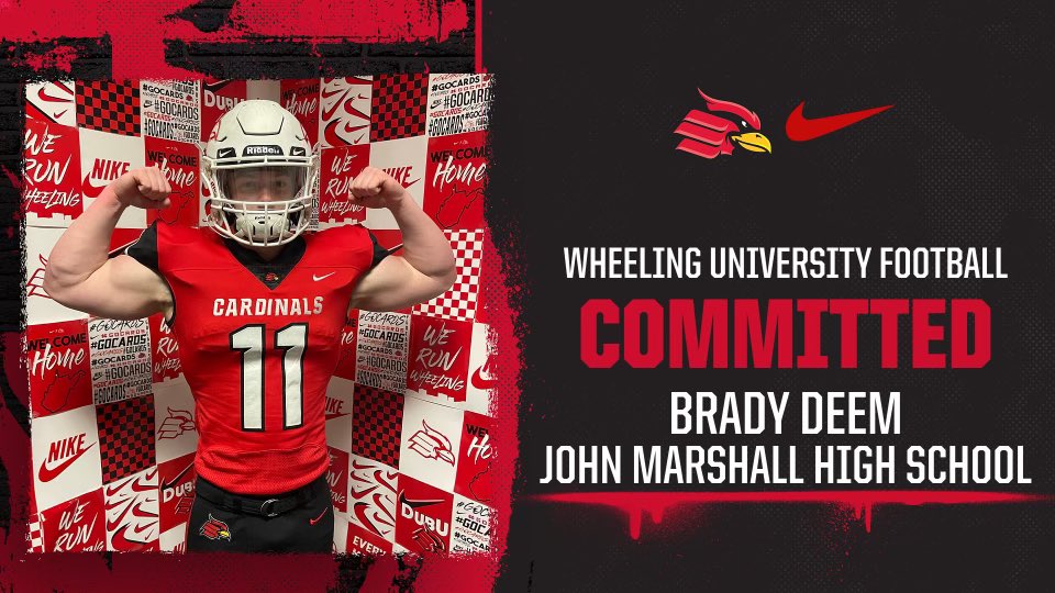 After all the great visits & talks with @zachmartin34 & @CoachBruneyW_U, I am proud to announce that I have committed to Wheeling University!!🔴⚫️ @WheelingU_FB