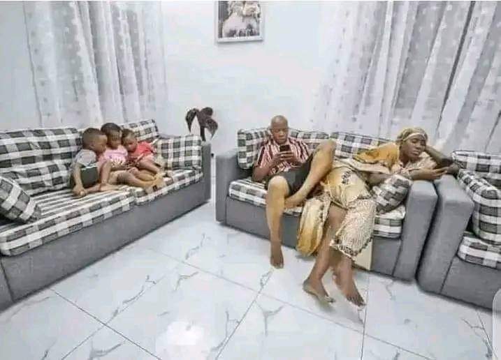 Take a look at this picture This is what's happening in a lot of homes today. Parents on their phones and children on their phones. No one knows what the other is doing Very close to each other yet so far from each other. Parents don't attend to children anymore, they live them