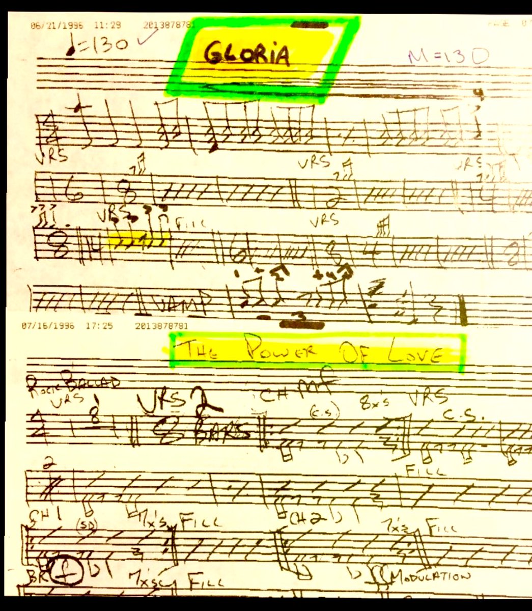 Fabulous flashback for our #LauraBranigan fans - Laura’s drum charts to Gloria & Power Of Love….#Gloria #PowerOfLove @The_AFM #Musicality #TommyBayiokos #DrumAce #TBay #FlashbackFriday