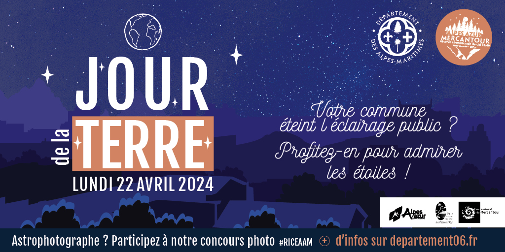 #JourdelaTerre2024 🌃 Dans la nuit du 22 au 23 avril, à l’occasion du Jour de la Terre, votre commune éteindra (peut-être) son éclairage public ! Une bonne occasion pour admirer les étoiles ! 🌟 Vous êtes atrophotographe, amateur ou professionnel ? Participez à notre concours…