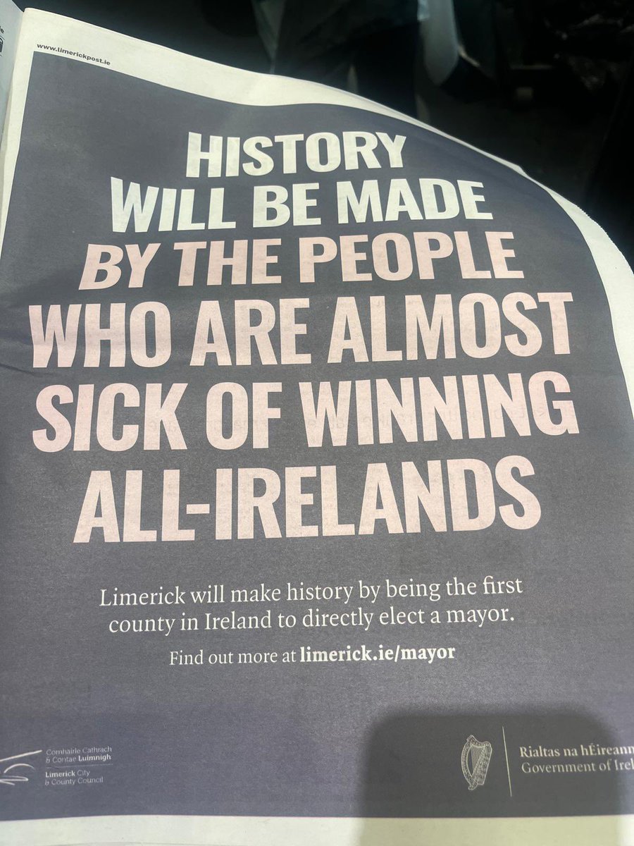 moranjohna1's tweet photo. If objective was to make people talk about the ad (and as a result the #Dem election in #limerick) it is working. But really? There is something deeply troubling about this ad on so many fronts for me. Having worked in govt, does this deserve the endorsements at bottom? https://t.co/PJ9CCMJTWV