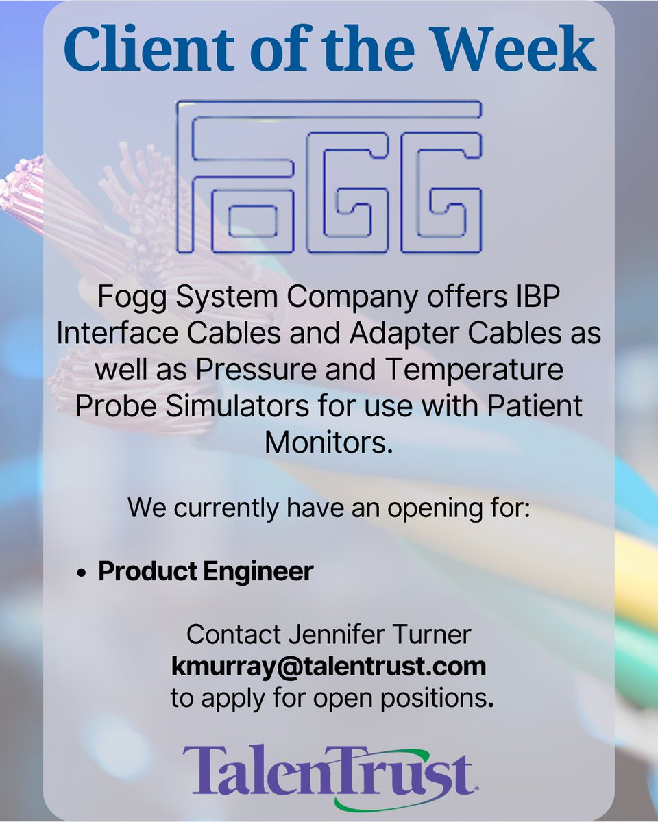 Our Client of the Week is Fogg System Company Inc. They are currently searching for a Product Engineer to join their team, if you'd like to apply to work with this amazing company click here: hubs.ly/Q02tmfmP0
#NowHiring #ColoradoJobs #EngineeringJobs #JobPosting #OpenJob