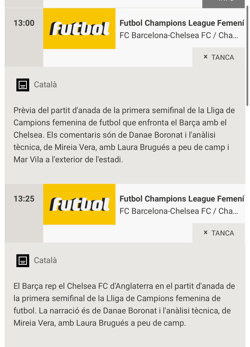 📅Demà - 20-04-2024: 🧨10:45-11:30 Rebuda jugadores (Pg Olímpic, 15). 🗣️13:30 Anada Semifinal @FCBfemeni vs @ChelseaFCW - (Estadi Olímpic Lluís Companys). 📺 Ho podreu seguir per @som3cat (tele i plataforma). 🎫Entrades disponibles a: fcbarcelona.cat/ca/entrades/fe… Socis 30%